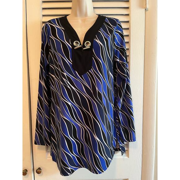 Vintage Michael Michael Kors loose fit tunic w silver hardware trim M black/blue - Picture 1 of 4